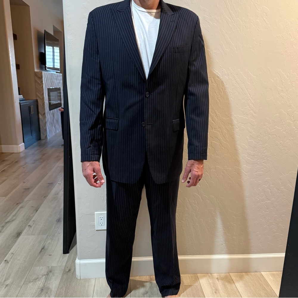 Men's Navy Pinstripe Suit, 36” L